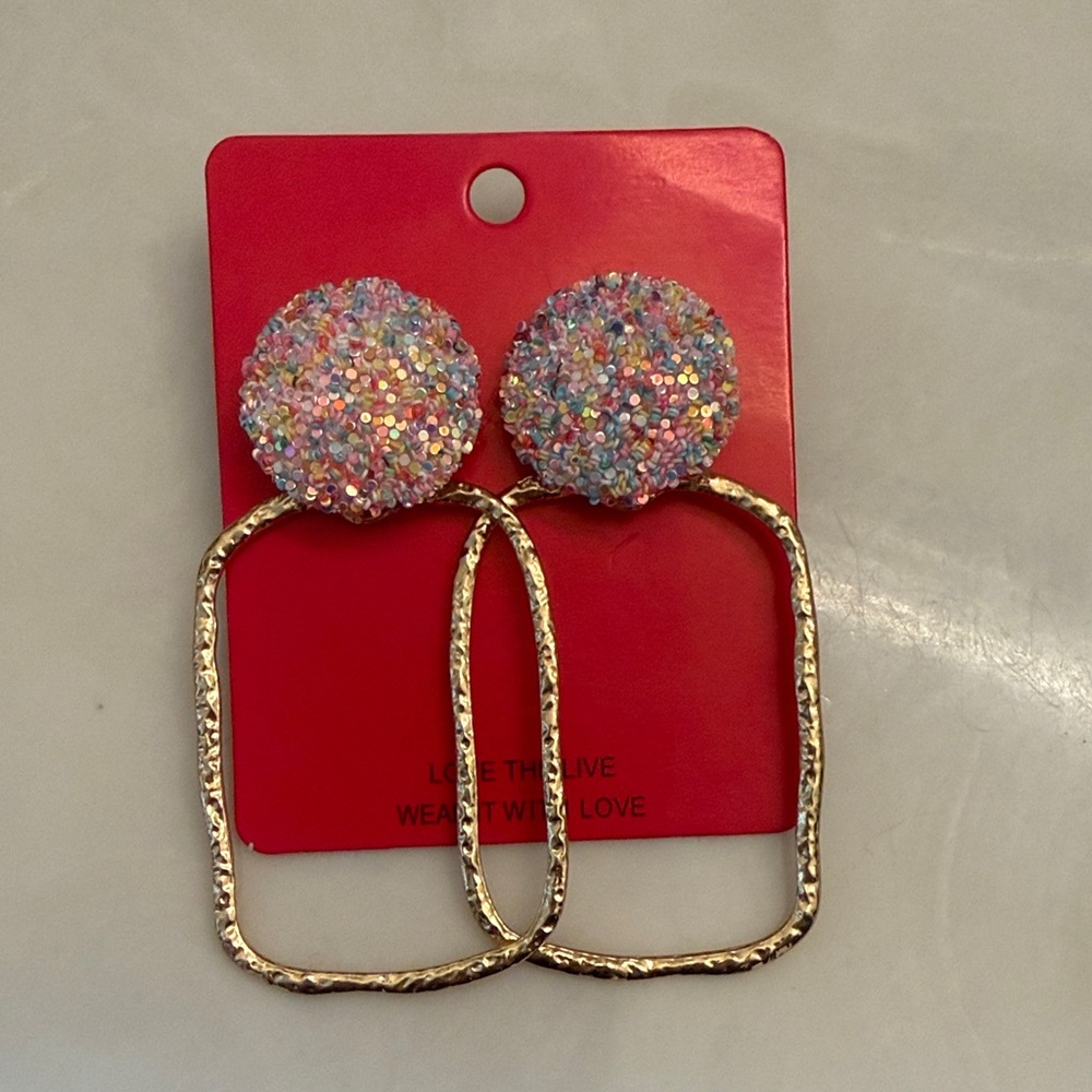 Colorful Glitter Earrings with Gold Accents